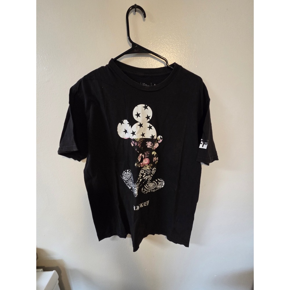Disney Mickey Mouse Bandana Floral Star Graphic T-Shirt Black Mens Large